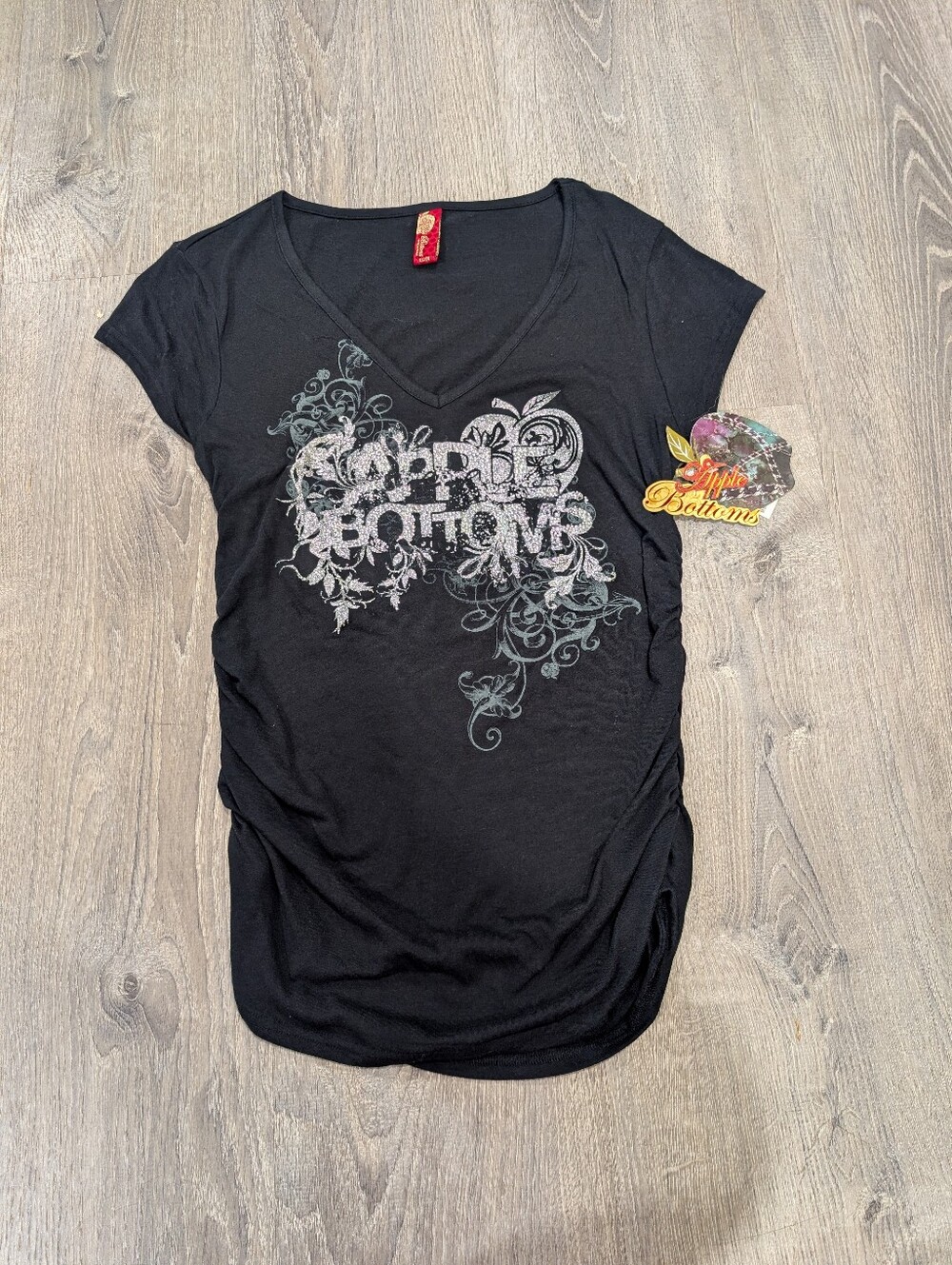 Apple Bottoms Top V-Neck Graphic Ruched Y2K NWT